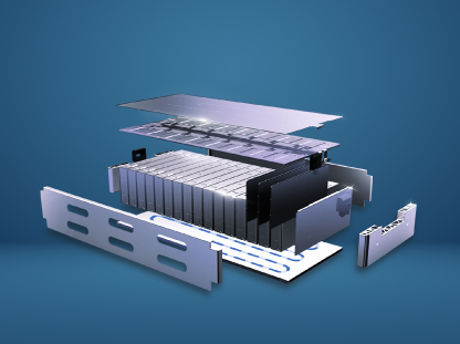 Primer plano de un módulo de batería de carro eléctrico GAC AION.