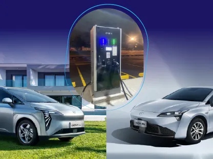 Carro eléctrico GAC AION cargando en electrolinera rápida en Colombia