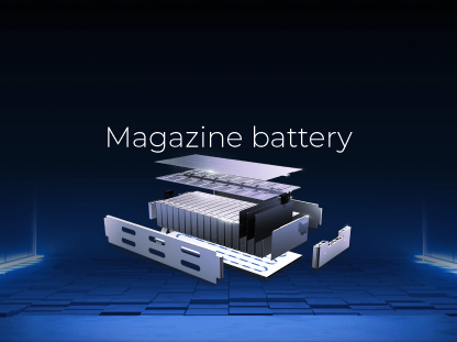 Ilustración detallada de la tecnología de batería de carro eléctrico GAC Aion (Magazine Battery), destacando su durabilidad y seguridad.