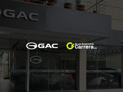 Logo de GAC Colombia junto al logo del Grupo Automotriz Carrera simbolizando su alianza exclusiva para el mercado colombiano